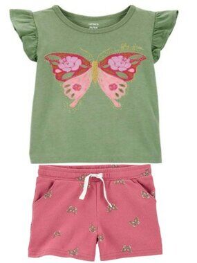 NWT. CARTER'S Girls Butterfly Top & Shorts 2-Pc Set